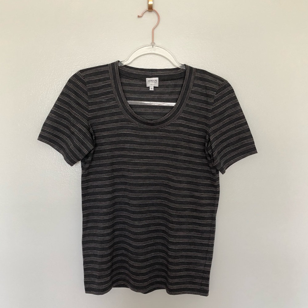 Armani Collezioni Striped T-Shirt Wool Grey Short Sleeve 8
